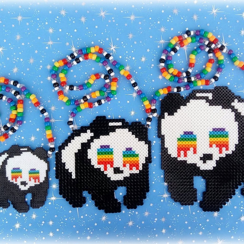 Raver Panda Dripping Eyes Perler Kandi Necklace